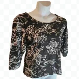 Chico's Black And White Floral Womens Top Sz 3 (16)